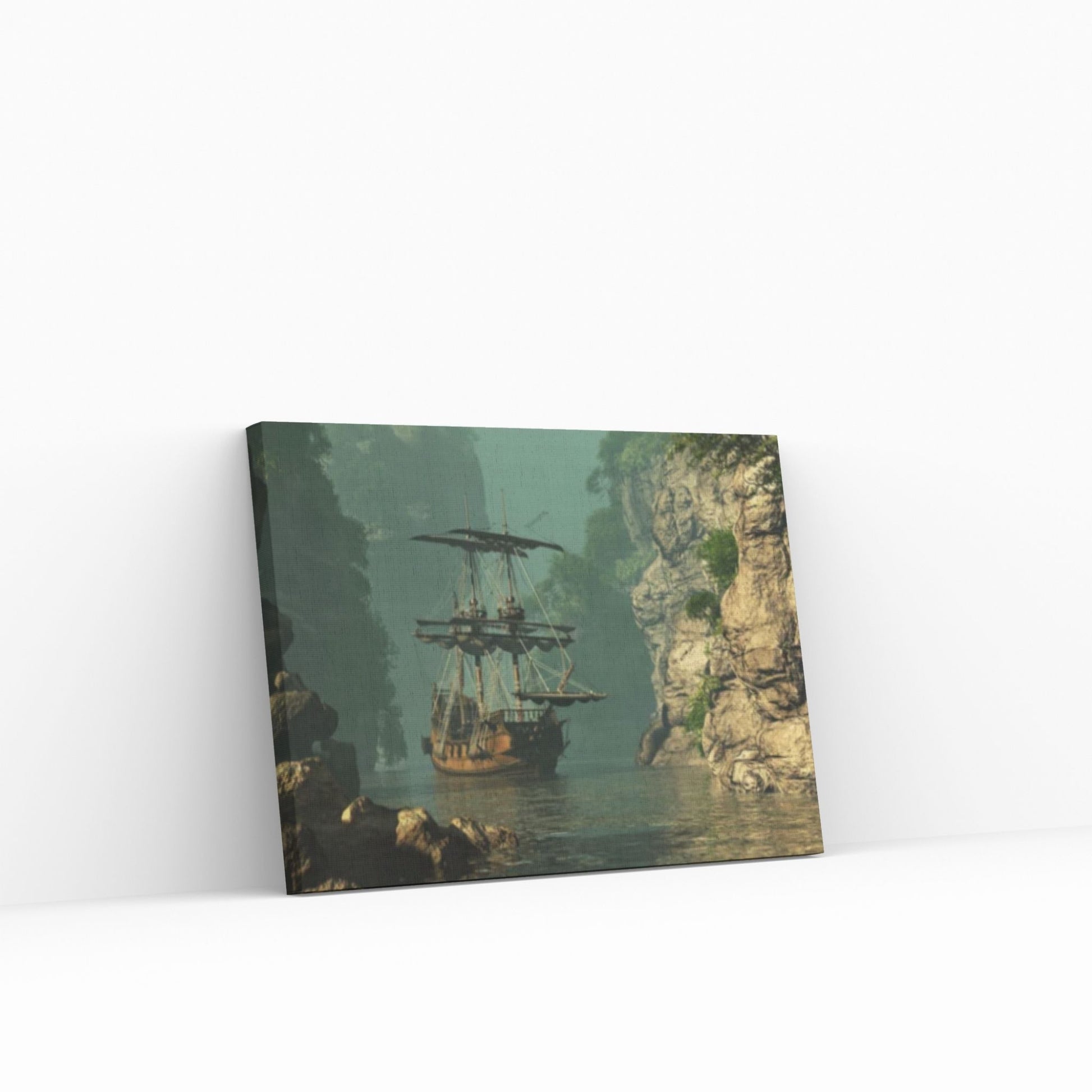 Sea Pirates Ship Canvas Wall Art, Pirates Canvas Wall Print, Corsair on Sea Wall Hangings, Dark Colours Boat Room Decor - Y Canvas