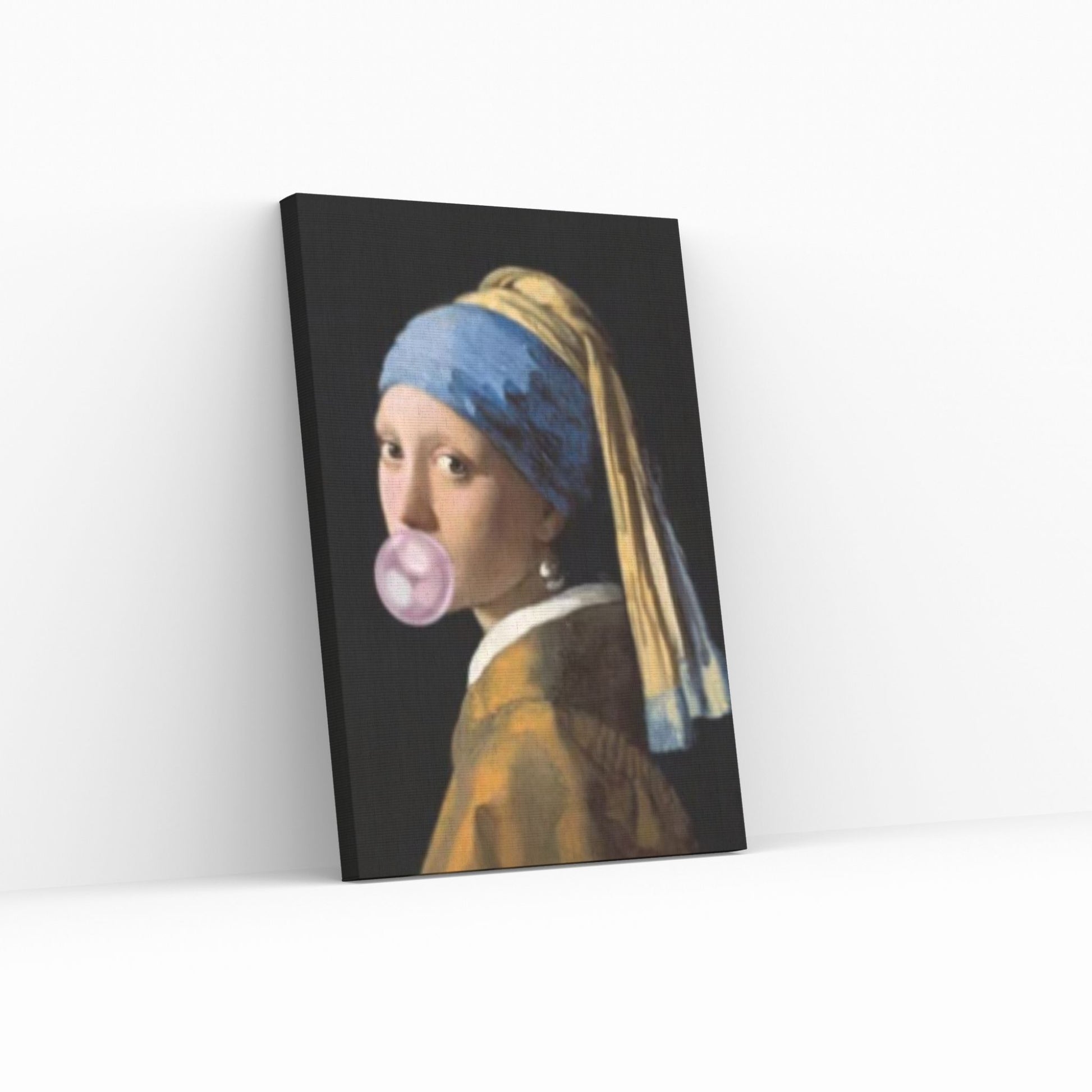 Girl with a Pearl Earring and bubble gum Canvas Wall Art, Johannes Vermeer Exhibition Canvas - Y Canvas