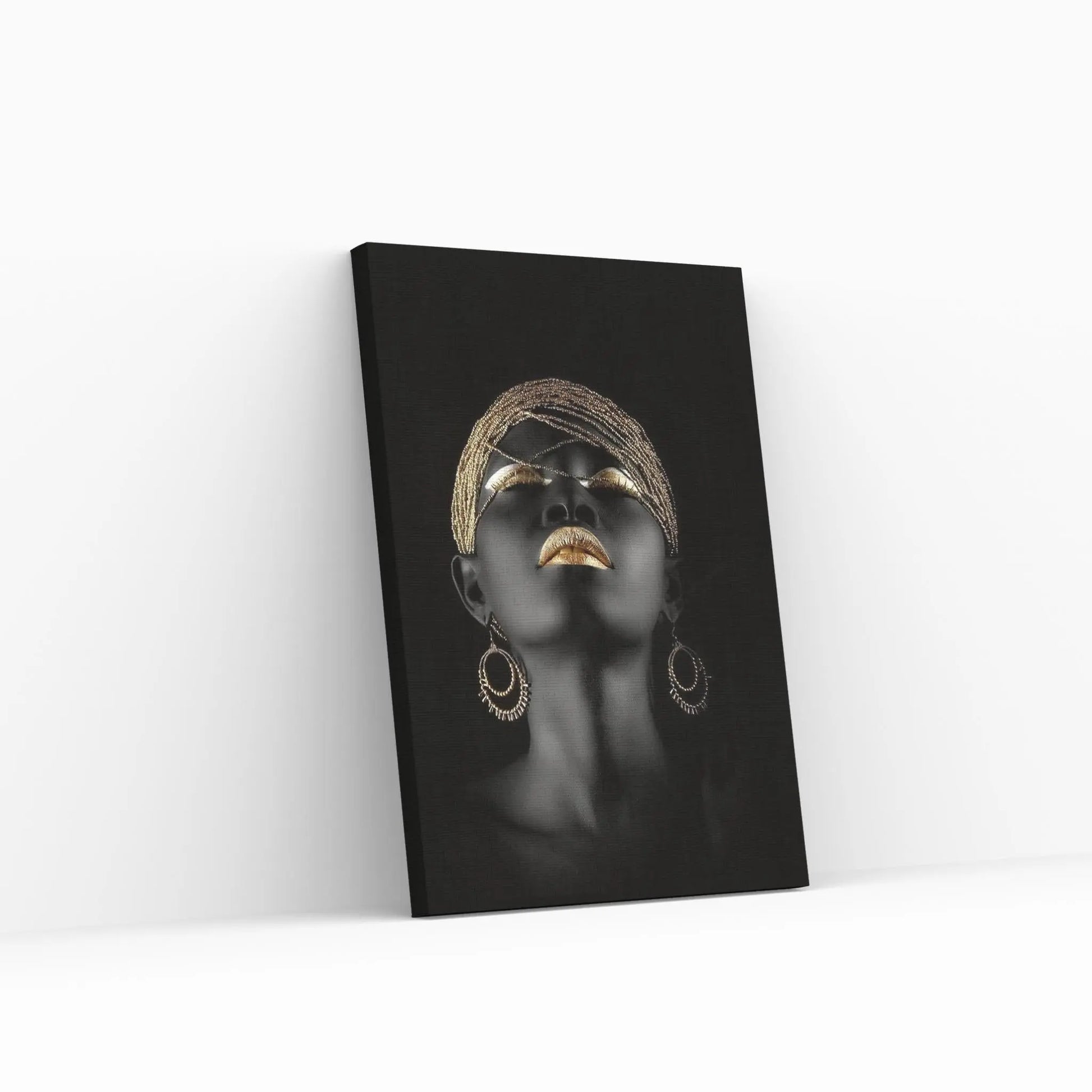 African Black Woman Portrait, Afro Art, Gold Makeup African Woman Makeup Wall Art - Y Canvas