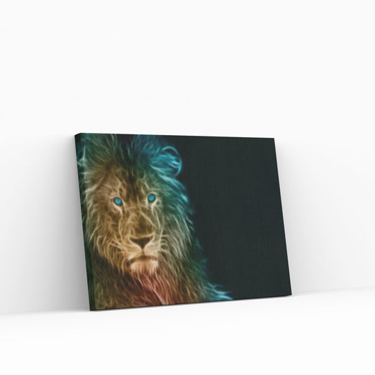 African Lion Canvas Wall Art, Black and white blue eyes lion Canvas Print - Y Canvas