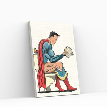 Superman On The Toilet Canvas Wall Art - Y Canvas