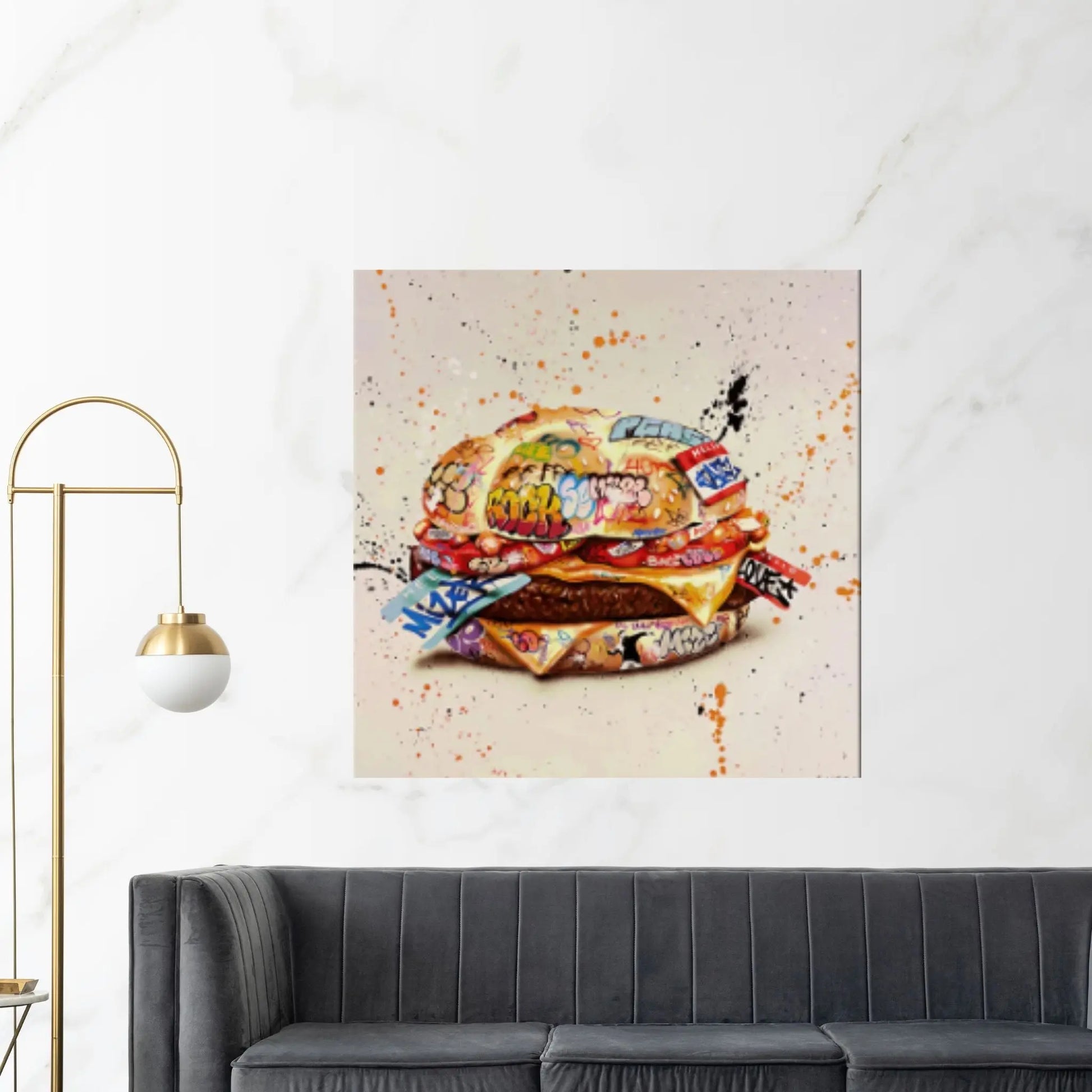 Banksy Canvas Wall Decor Canvas Wall Art, Banksy Burger Canvas Decor, Hamburger Graffiti Canvas Art - Y Canvas