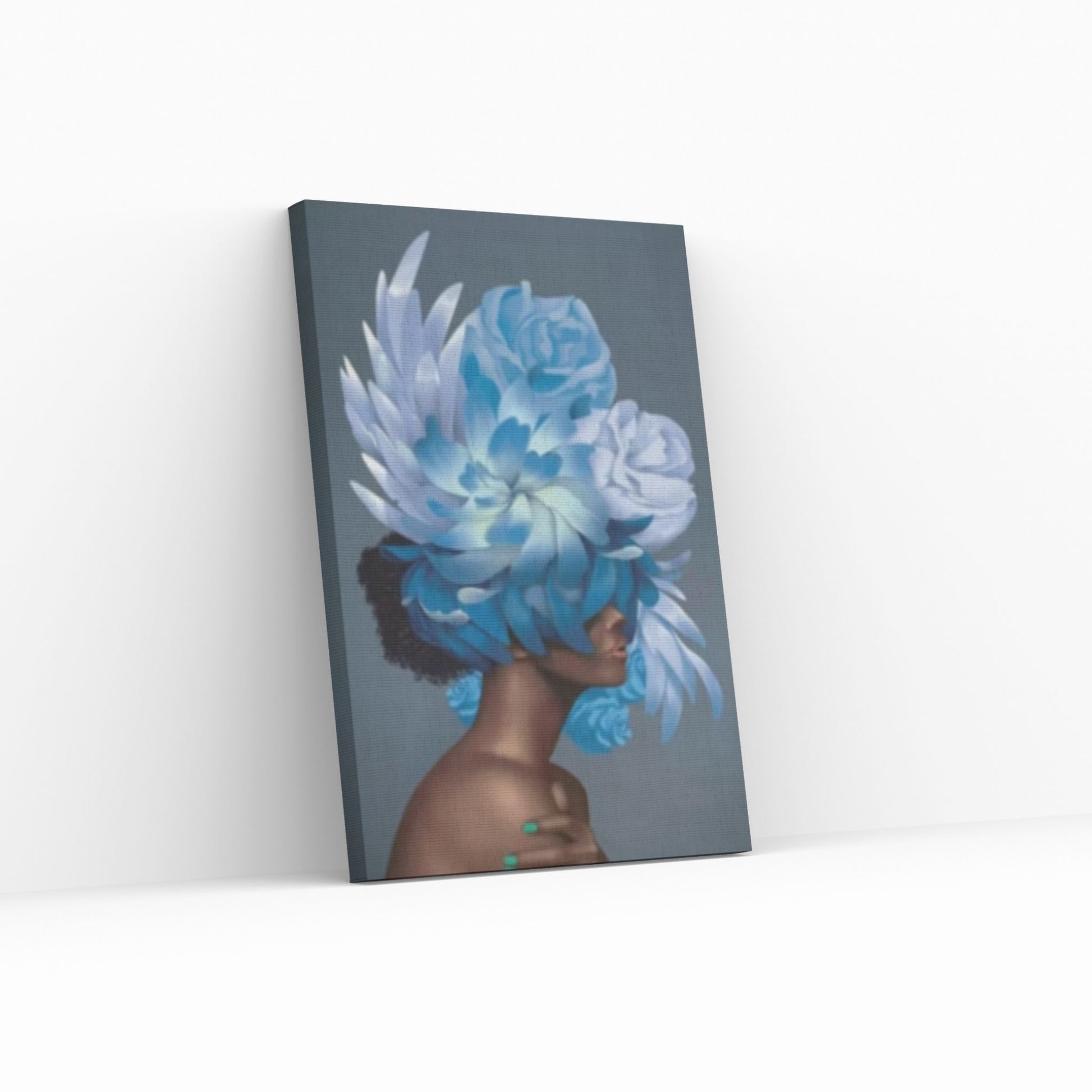 Woman With Blue Roses Canvas Art, Floral Head Woman Art Woman Wall Art, Red Roses Art - Y Canvas