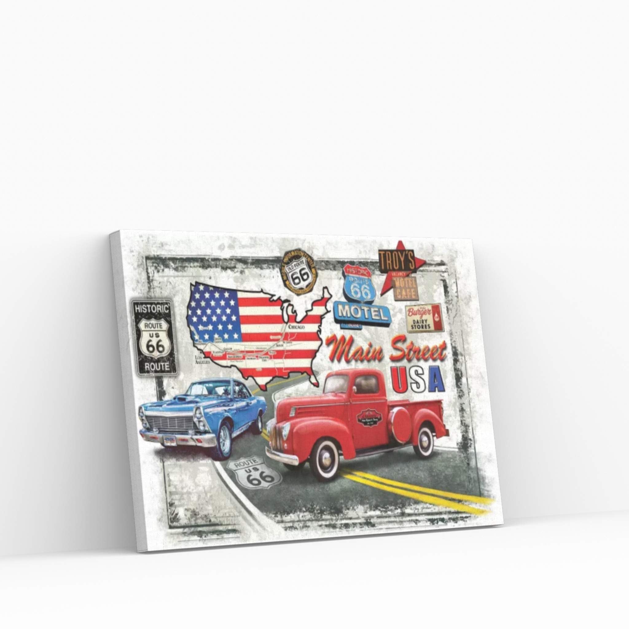 Nostalgic America Cars Canvas Wall Art - Y Canvas