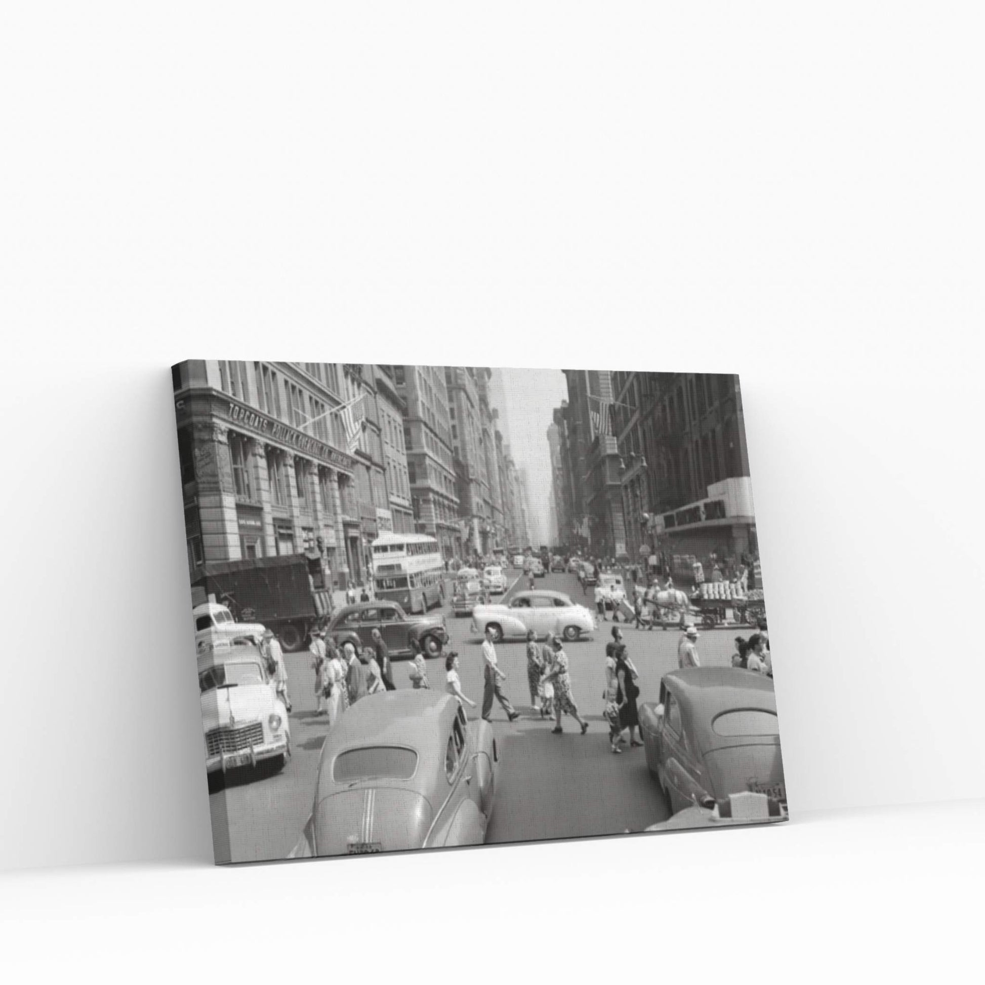 1940s-1950s Street Scene Crowds Traffic Intersection Fifth Avenue & 14th Street Manhattan NY New York City Canvas Wall Art - Y Canvas