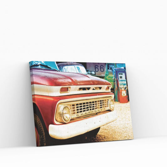 Classic Chevrolet Grill At U.S Route 66 Fill-Up Station Canvas Wall Art - Y Canvas