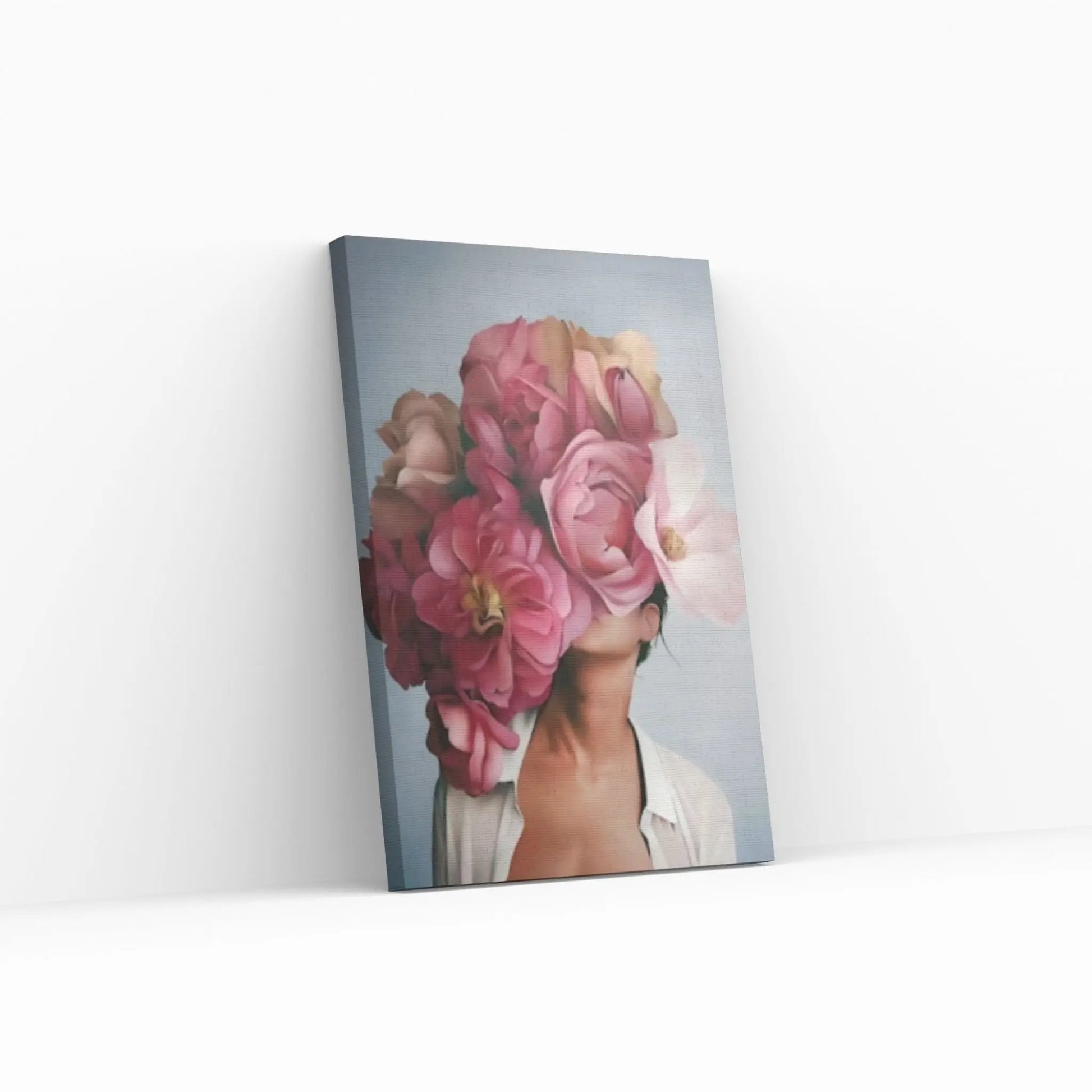 Pink Flower-Headed Woman Canvas Painting - Y Canvas