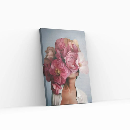 Pink Flower-Headed Woman Canvas Painting - Y Canvas