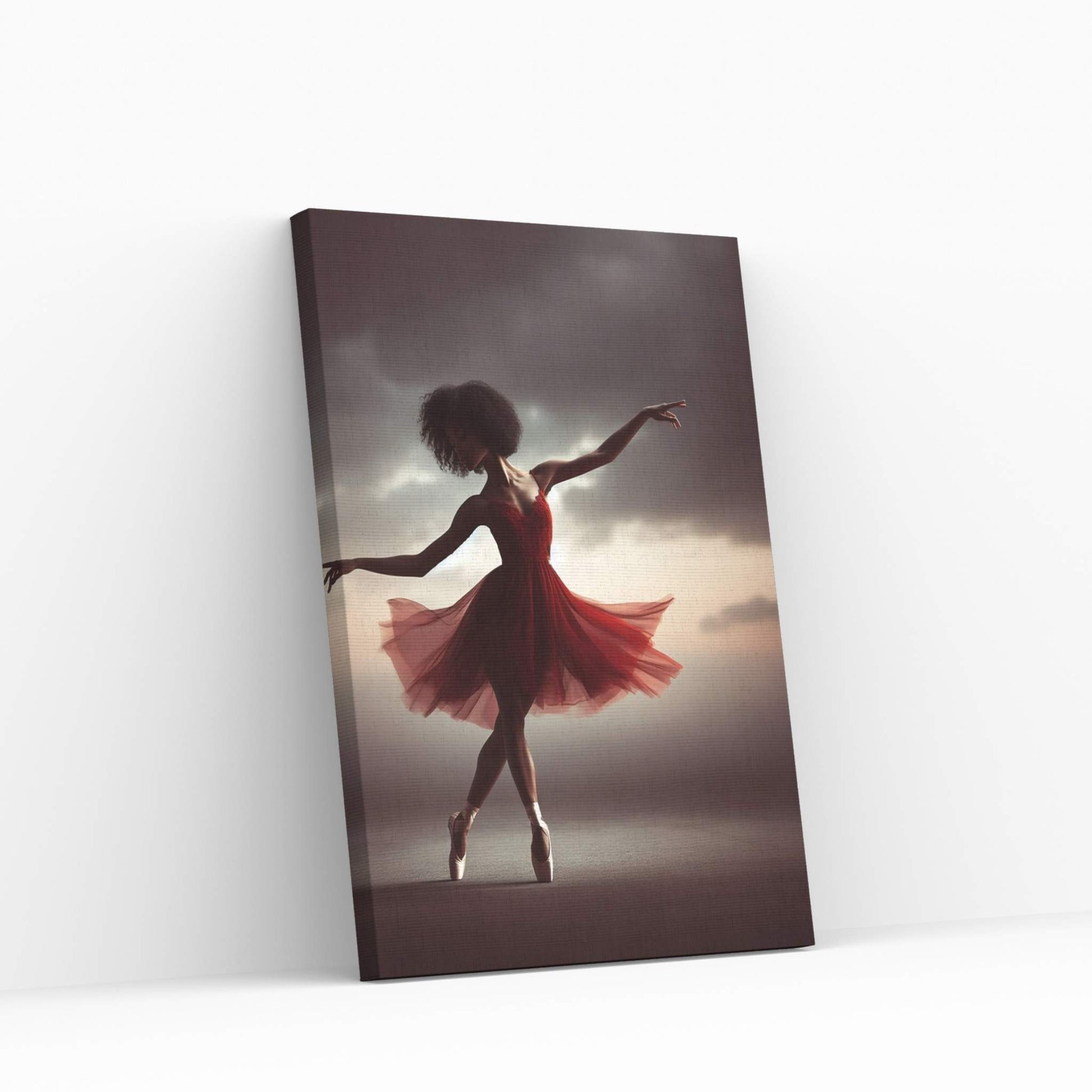 African Black Woman Ballerina in Red Dress Canvas Wall Art Home Decor - Y Canvas