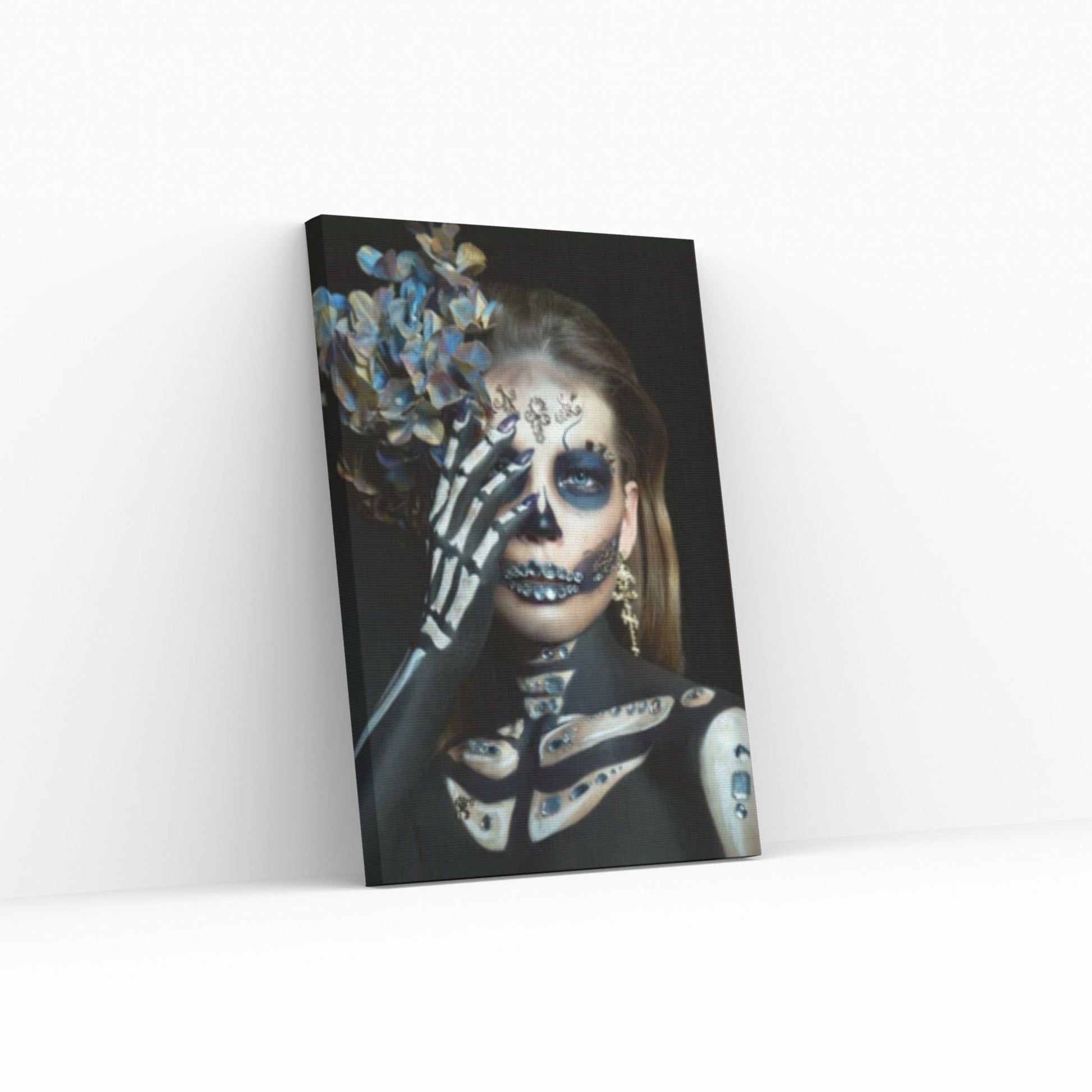 Thoughtful Skeleton Skull Woman Halloween Canvas - Y Canvas