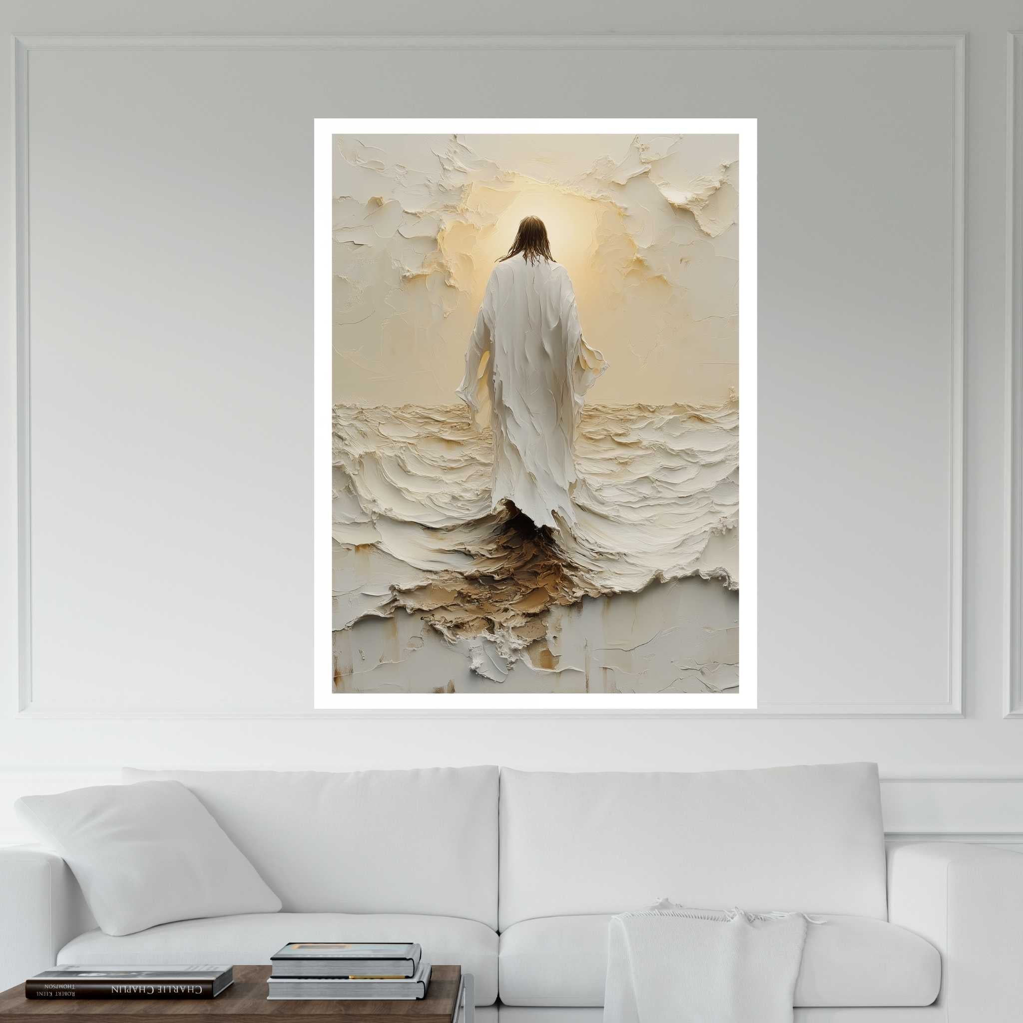 Jesus Walks on Water Christ and Cross Canvas Wall Art