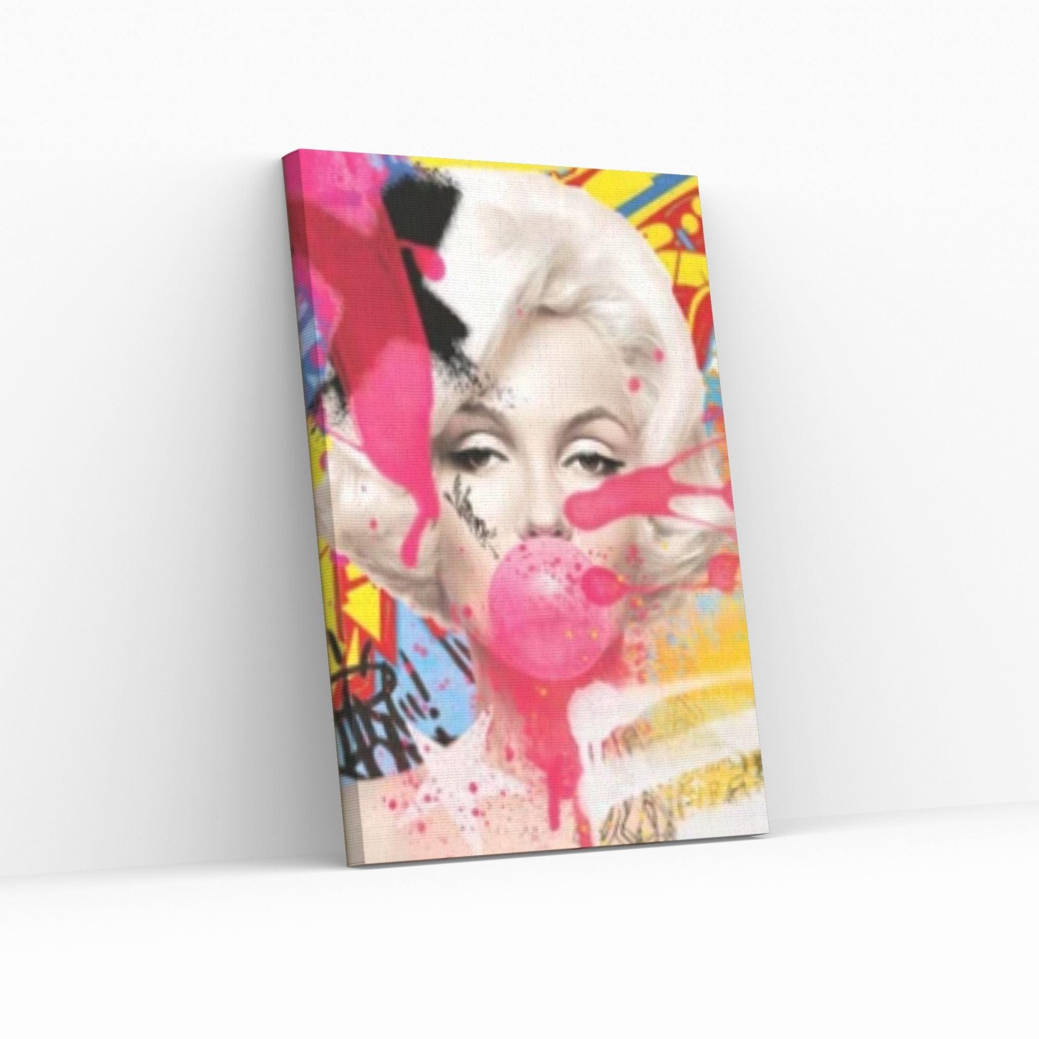 Marilyn Monroe Wall Art Canvas / Monroe Pink Bubble Gum Art Poster Wall Art - Y Canvas