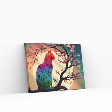 Cat Animal Canvas - Rainbow Cat- Japanese Cherry Tree - Picasso Style - Y Canvas