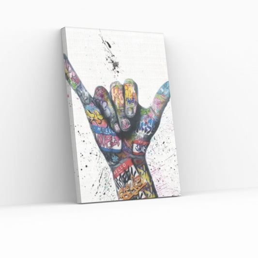 Banksy Canvas Wall Art, Hands Victory Gesture Graffiti Painting Art Print, Graffiti Canvas Painting - Y Canvas