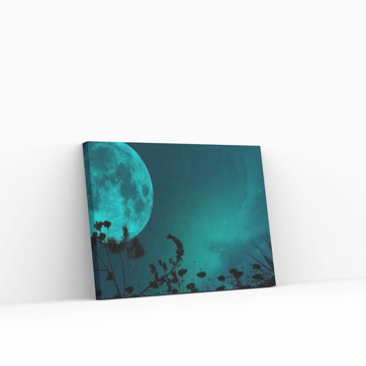 Green Moon at Night Natural Canvas Wall Art, Landscape Printing Wall Art - Y Canvas