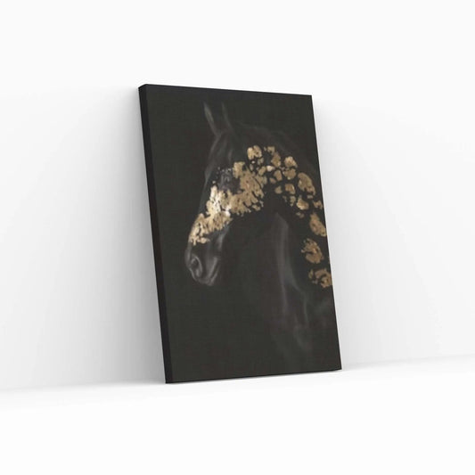 Gold Black Horse Print Poster Canvas Art, Animal Painting Horse Canvas Wall Art - Y Canvas