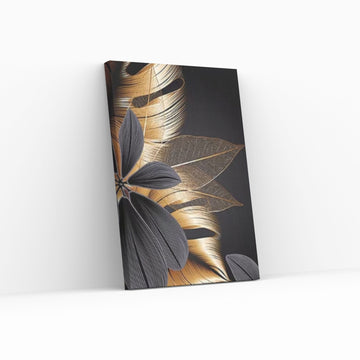 Art Painting Nordic Living Room Decoration, Black Golden Plant Leaf Canvas Poster - Y Canvas