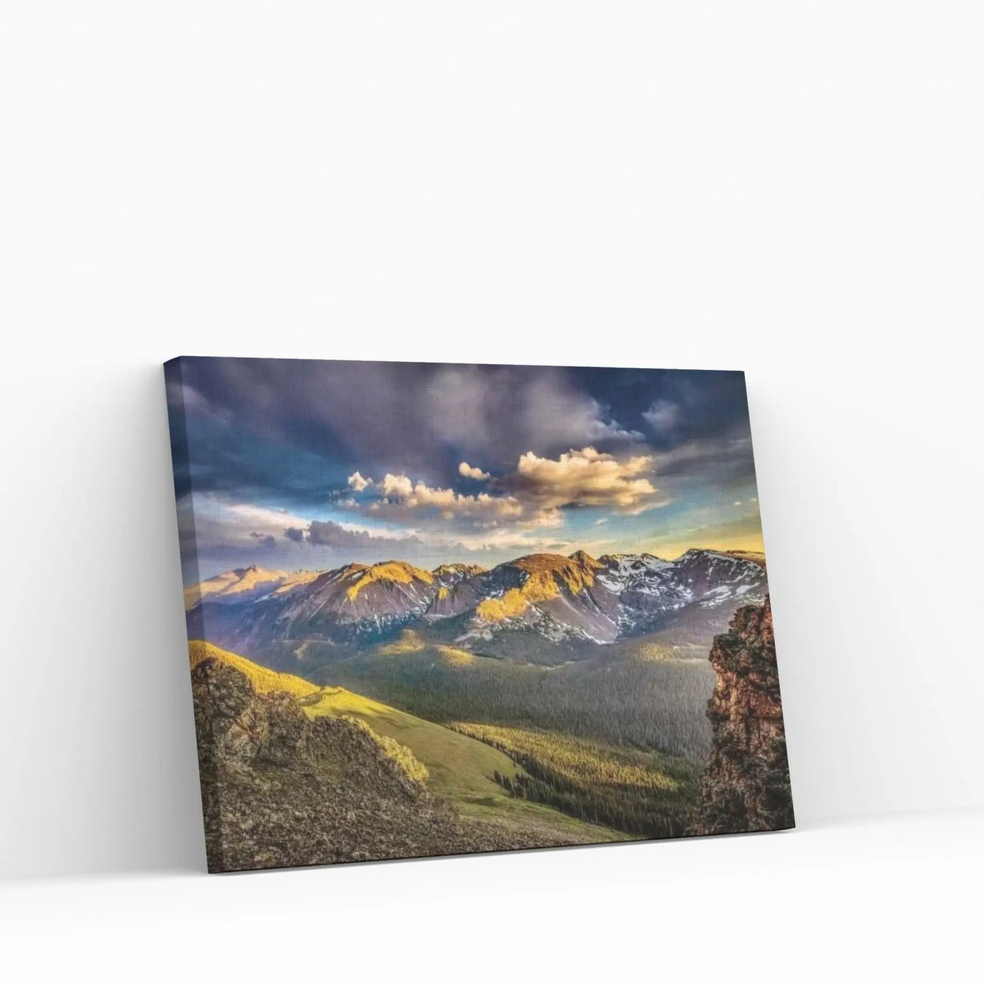 USA, Colorado, Rocky Mountain National Park. Mountain and valley landscape at sunset Canvas Wall Art - Y Canvas