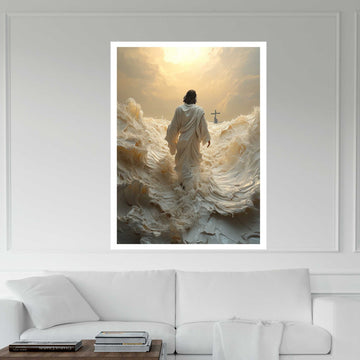 Jesus Walks on Water Christ and Cross Canvas Wall Art