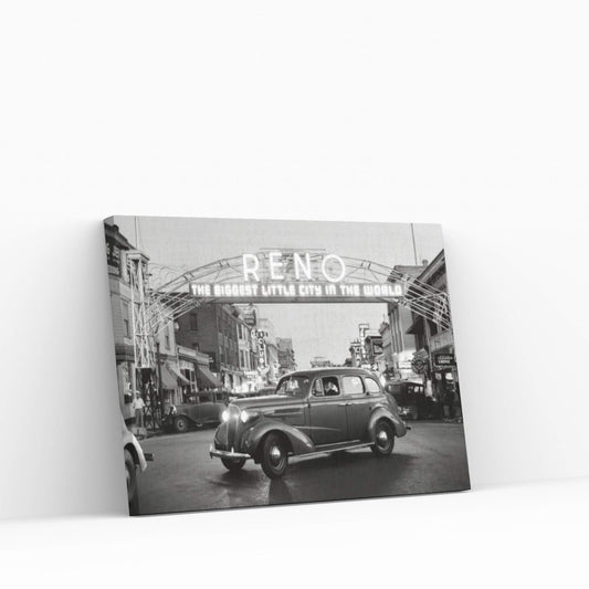 1930s Night Of Arch Over Main Street Reno Nevada Neon Sign The Biggest Little City In The World Canvas Wall Art - Y Canvas