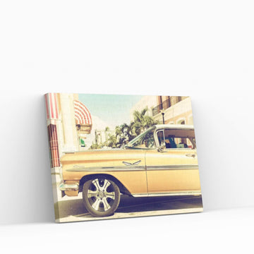 Vintage Yellow Car Canvas Wall Art - Y Canvas