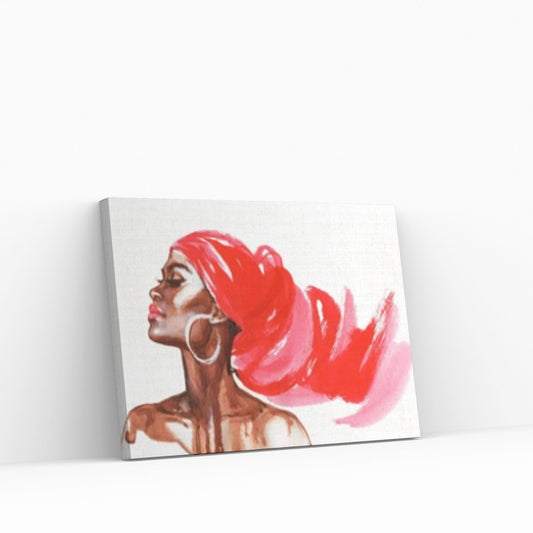 African Woman Portrait, Red American Afro Canvas, Woman Portrait Wall Art, Black Woman Canvas Art - Y Canvas