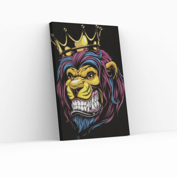 African King Banksy Cartoon Lion Canvas Wall Art - Y Canvas