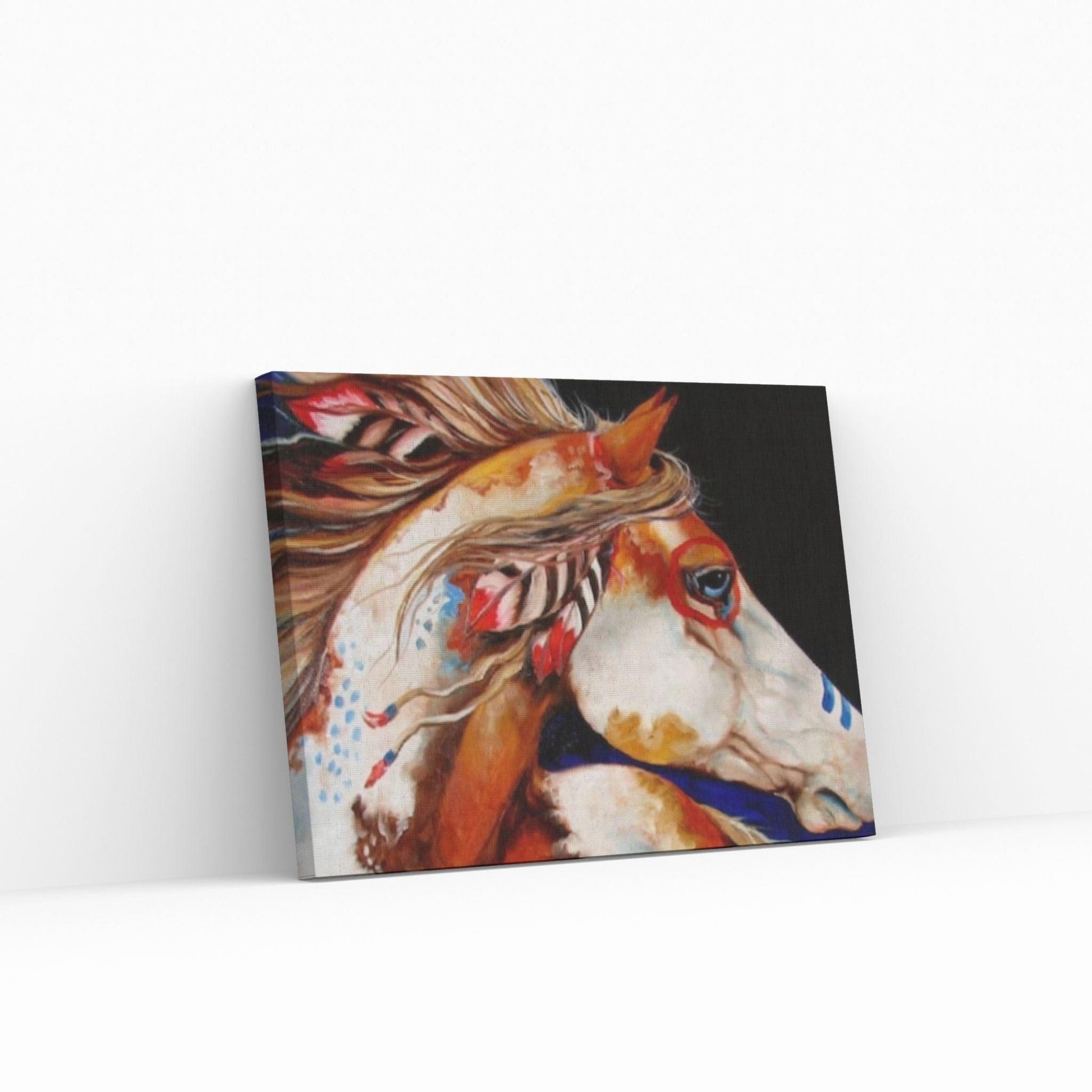 American Indian Art Canvas Wall Art Print - Native Indian Woman - Horse B&W Art - Y Canvas