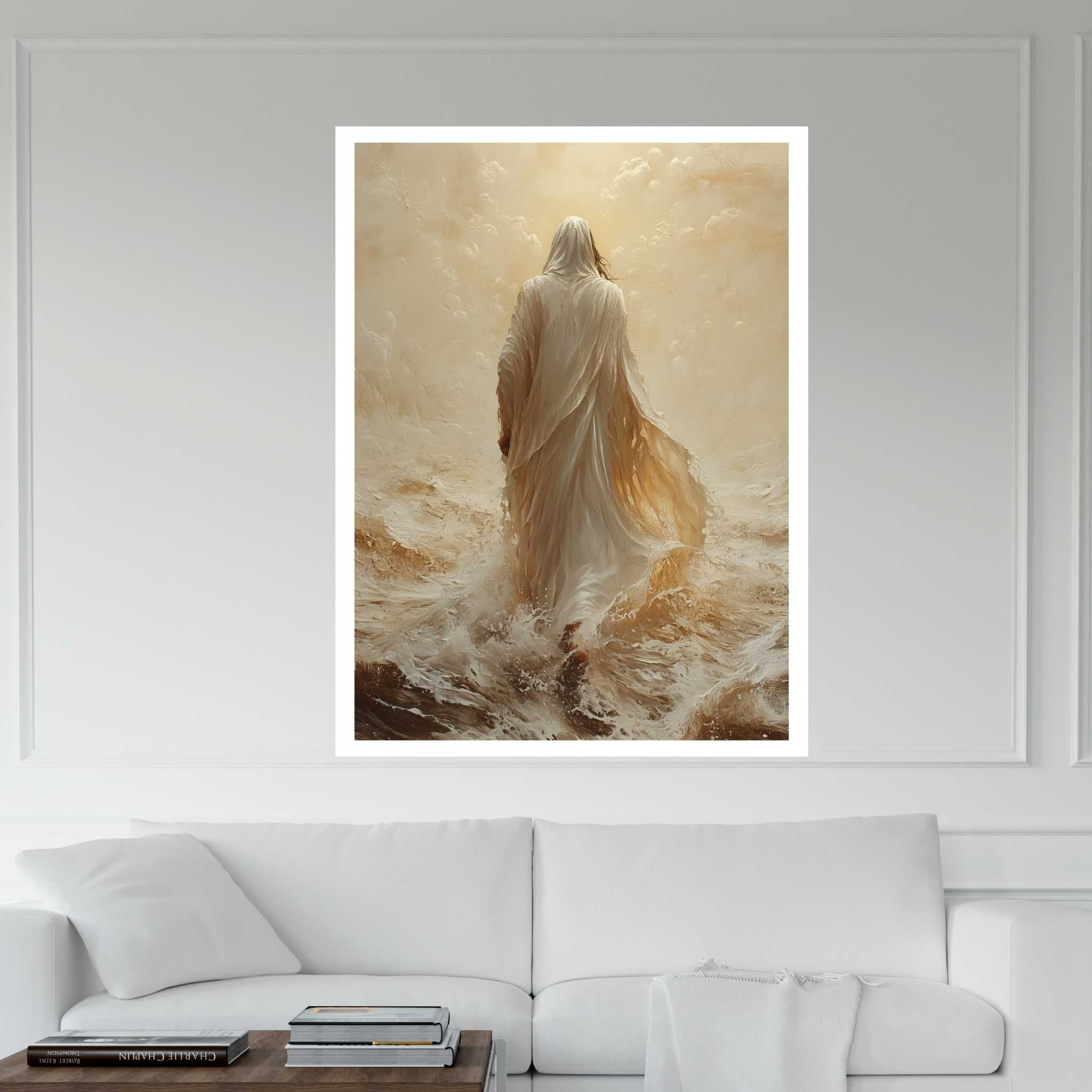 Jesus Walks on Water Christ and Cross Canvas Wall Art