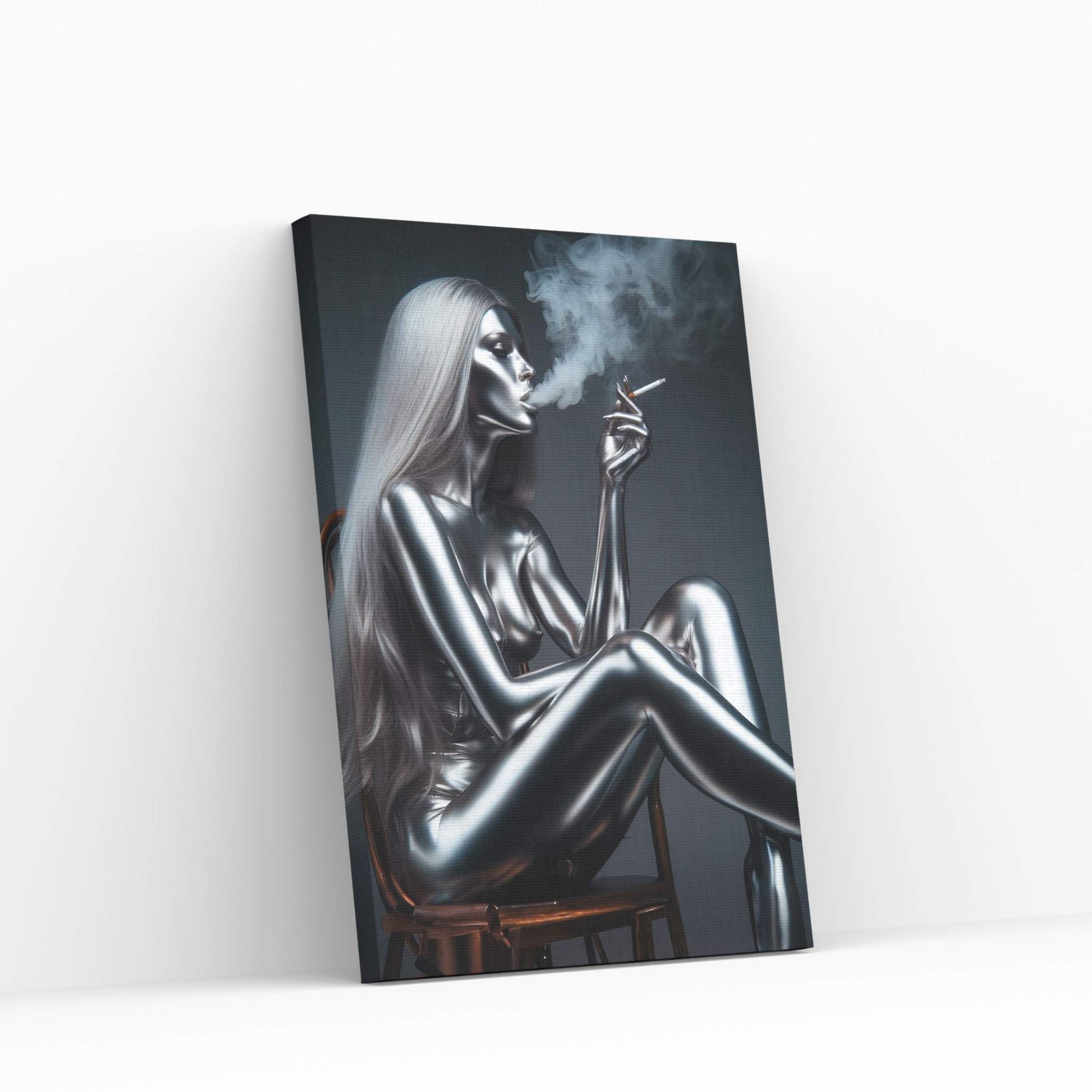 Metalic Robotics Smoke Woman Canvas Wall Art - Y Canvas