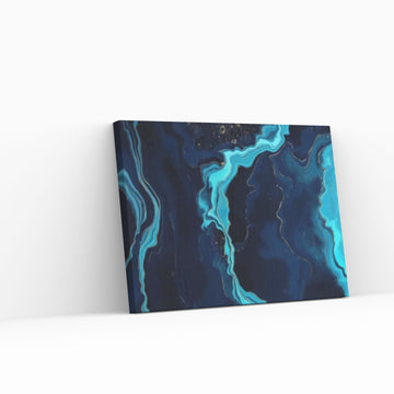 Abstract Navy Blue, White and Black Marble Canvas Print, Stone Art Print - Y Canvas