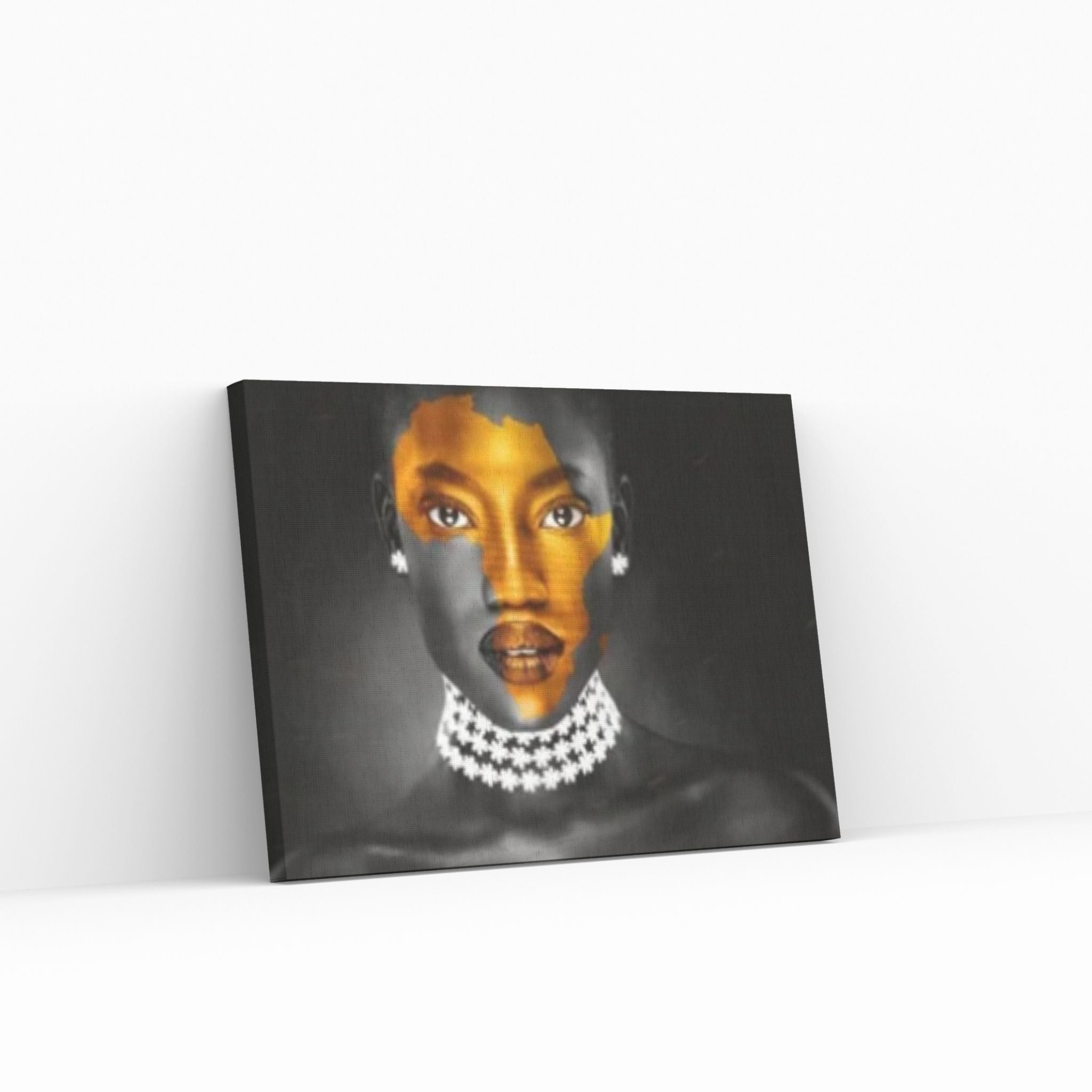 African Art Wall Decor, African Woman Makeup Wall Art, Abstract Canvas Art, Modern Gold Lips Wall Art - Y Canvas