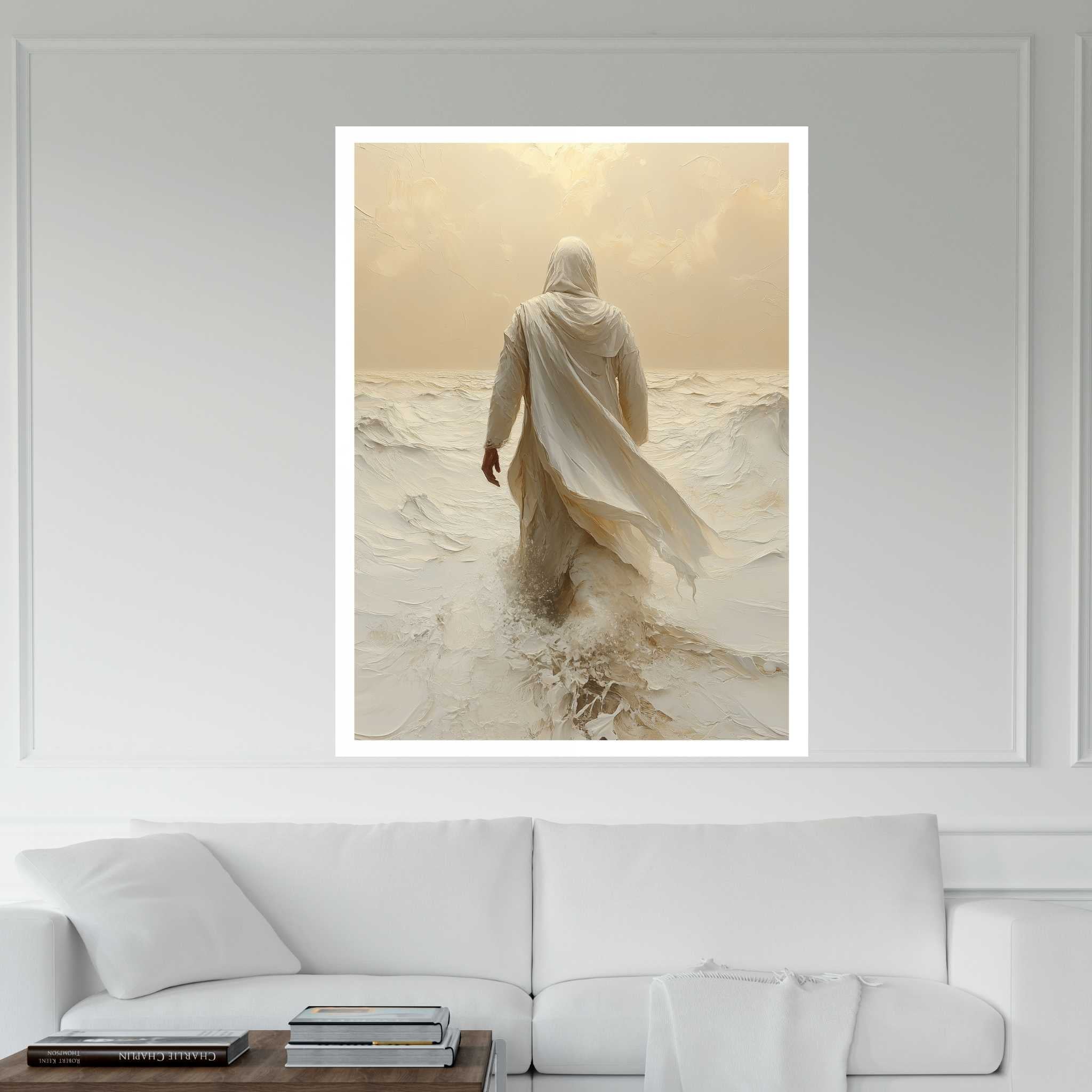 Jesus Walks on Water Christ and Cross Canvas Wall Art