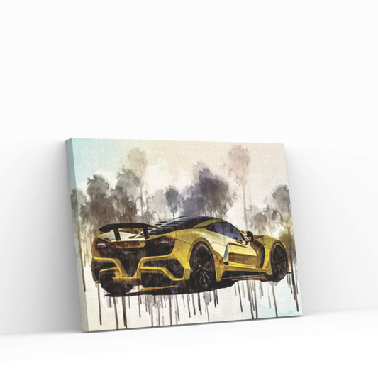 Hennessey Venom 2019 Hypercar Rear View Sports Car Yellow Venom F5 Canvas Wall Art - Y Canvas