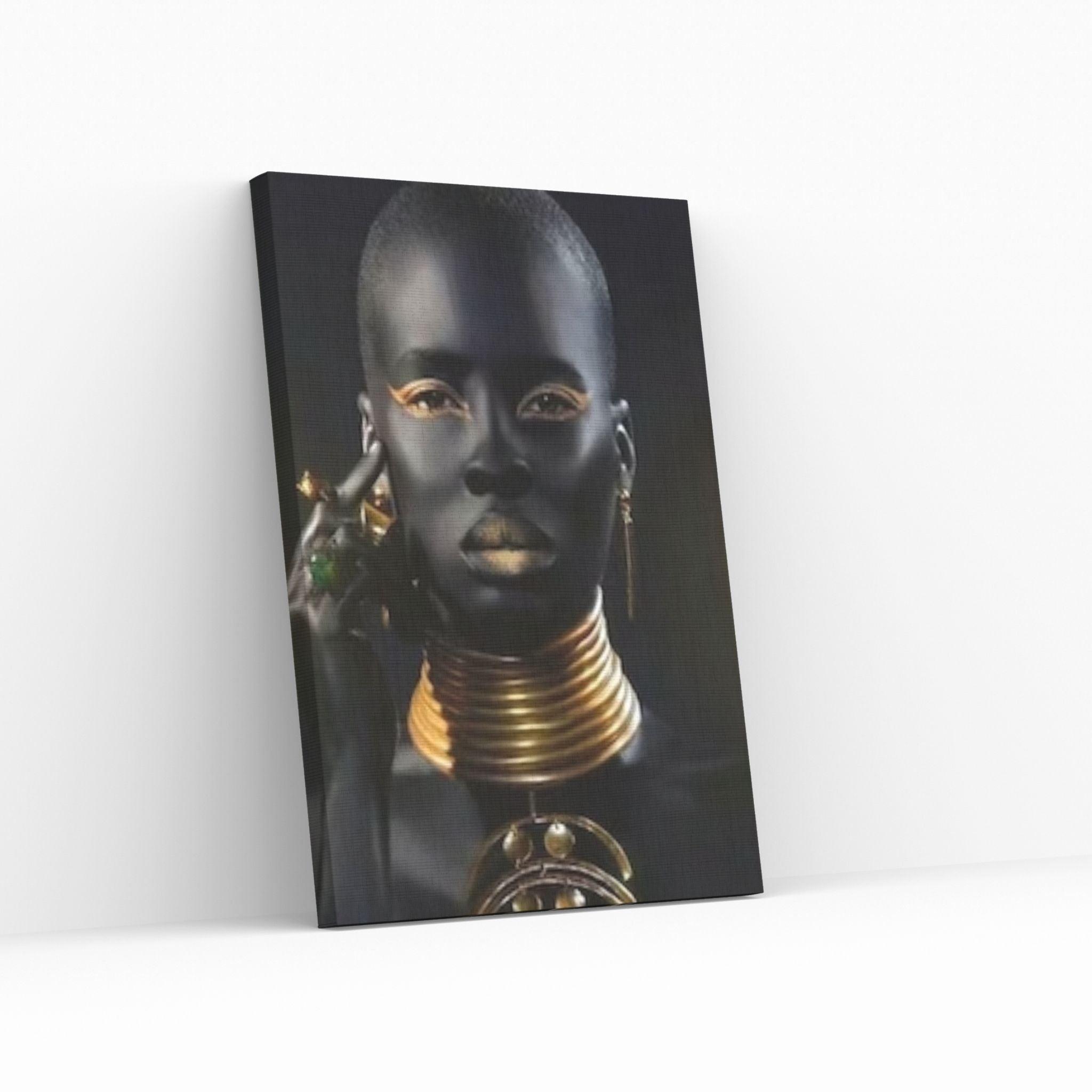 African Woman, Modern Wall Art, Golden Make-Up Woman Print on Canvas Wall Art - Y Canvas