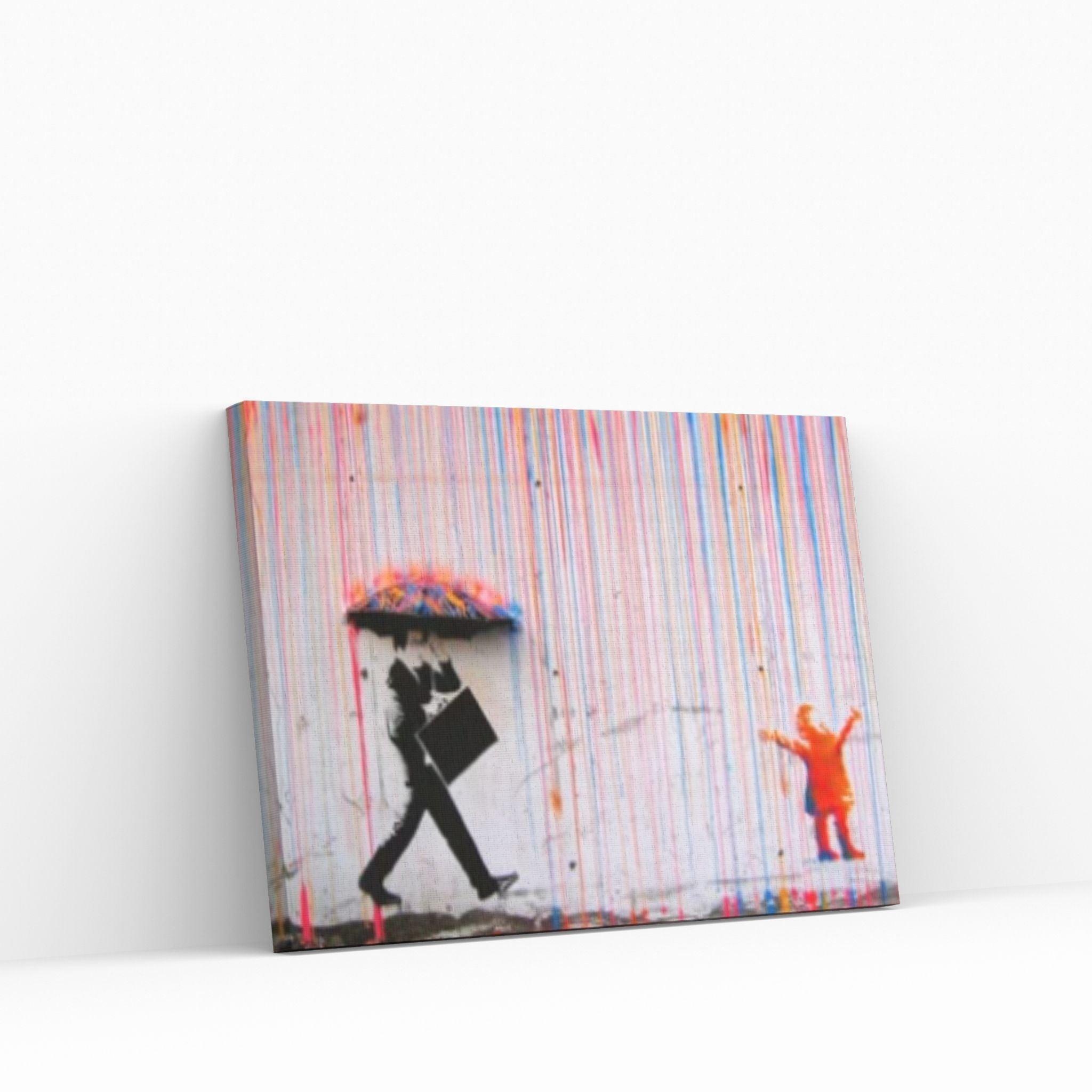 Banksy Rainbow Rain Canvas Wall Art Poster Print, Banksy Rainbow Rain, Coloured Rain Wall Art - Y Canvas