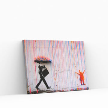 Banksy Rainbow Rain Canvas Wall Art Poster Print, Banksy Rainbow Rain, Coloured Rain Wall Art - Y Canvas