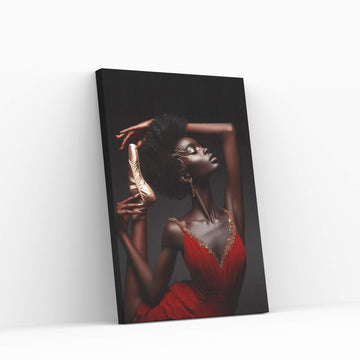 African Black Woman Ballerina in Red Dress Canvas Wall Art Home Decor - Y Canvas