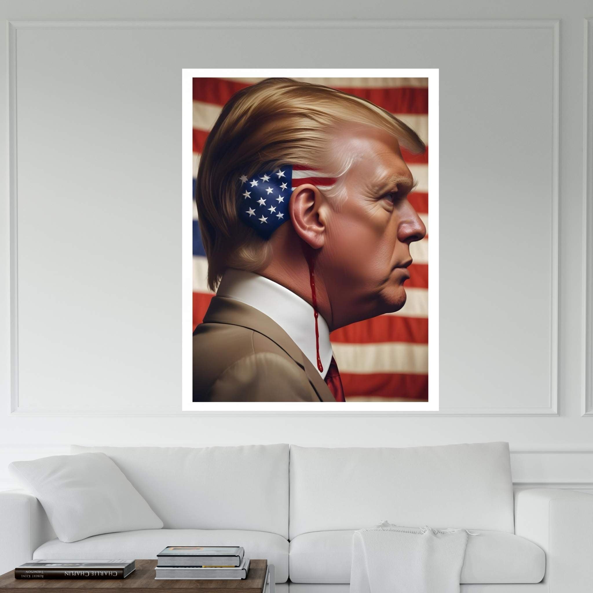 Trump Assassination, Patriotic Moment Canvas, American Flag Scene, Inspirational Wall Decor, Political Canvas Wall Art