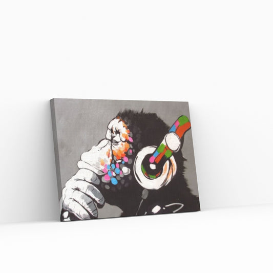 Banksy Dj Monkeycanvas Wall Art, Thinking Monkey Canvas Print, Headphone Monkey - Y Canvas