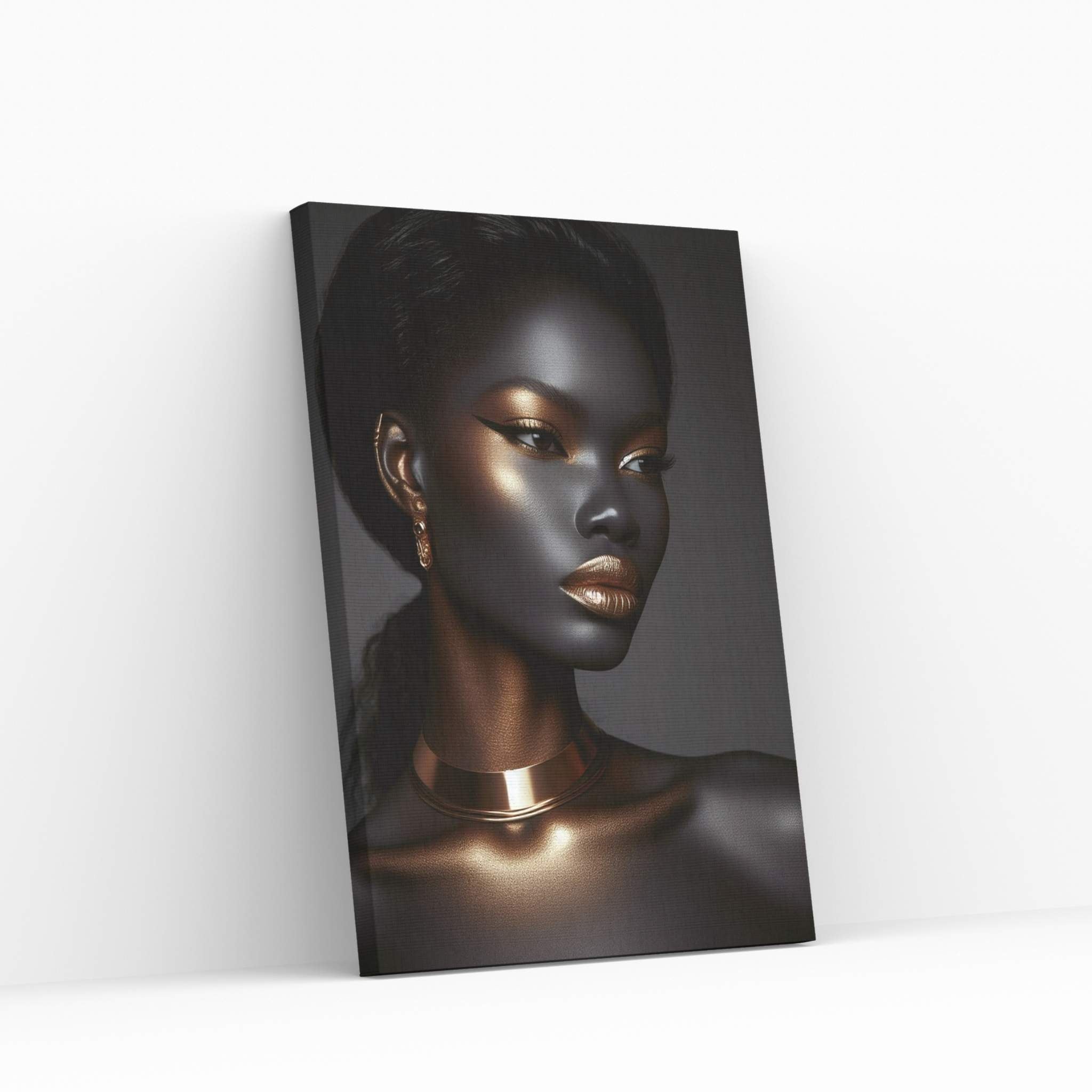 African Black Woman Gold Make-up Canvas Portrait Canvas Wall Art - Y Canvas