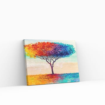 Colorful Tree Oil Painting On Canvas, Red & Blue Tree Wall Art, Custom Canvas Wall Art, Textured Wall Art - Y Canvas