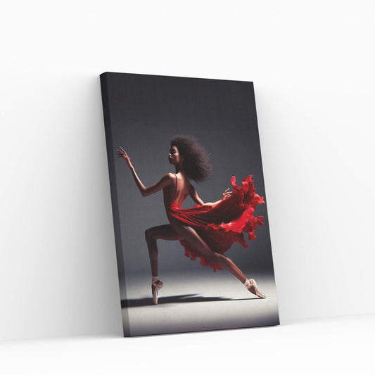 African Black Woman Ballerina in Red Dress Canvas Wall Art Home Decor - Y Canvas