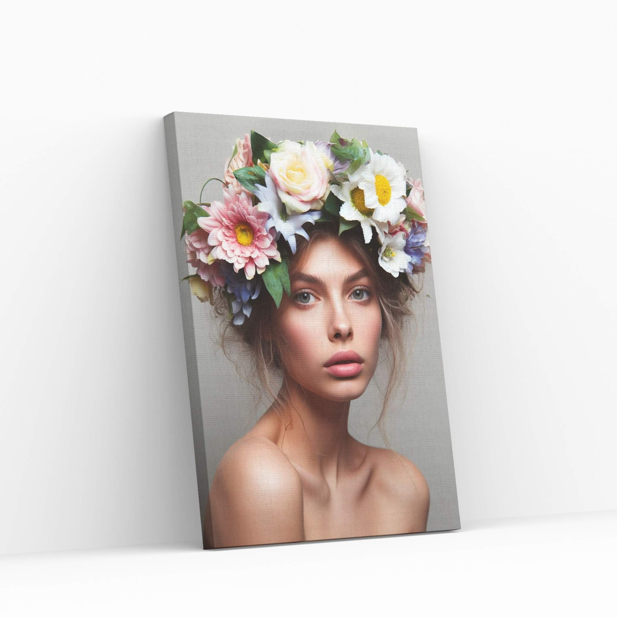 Woman Portrait Flower Head Canvas Wall Art - Y Canvas