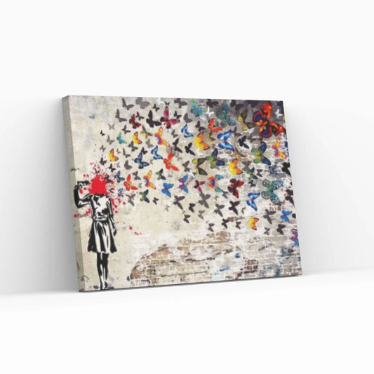 Banksy Butterfly, Butterfly Girl Suicide, Banksy Head Shot-Print Canvas Wall Art - Y Canvas