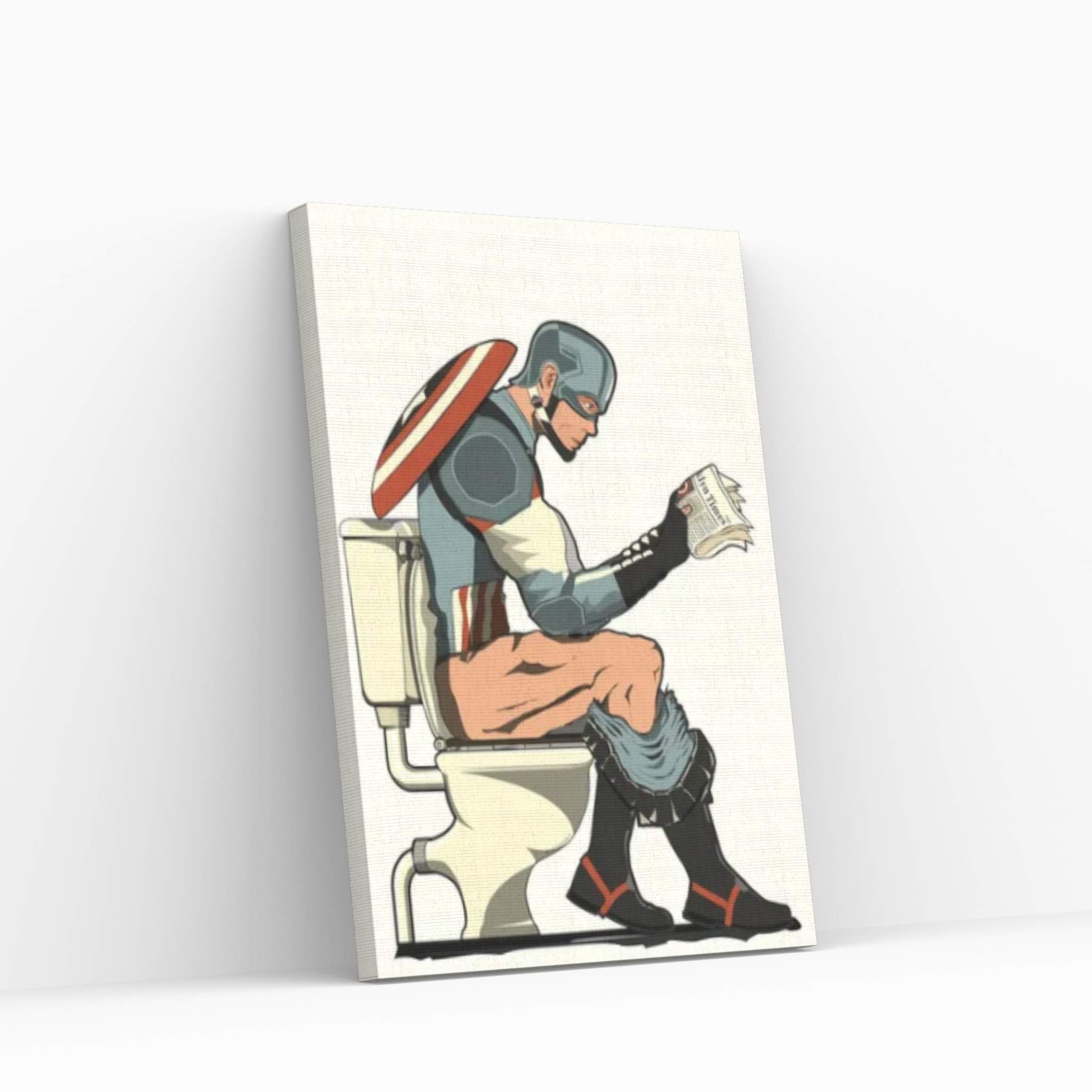 Captain America On The Toilet Canvas Wall Art - Y Canvas