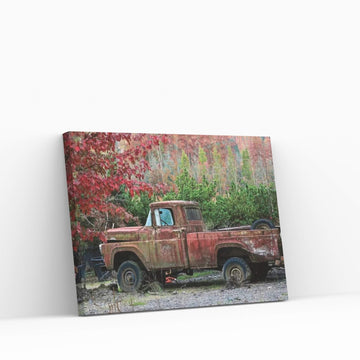 Autumn Vintage Truck Canvas Wall Art - Y Canvas