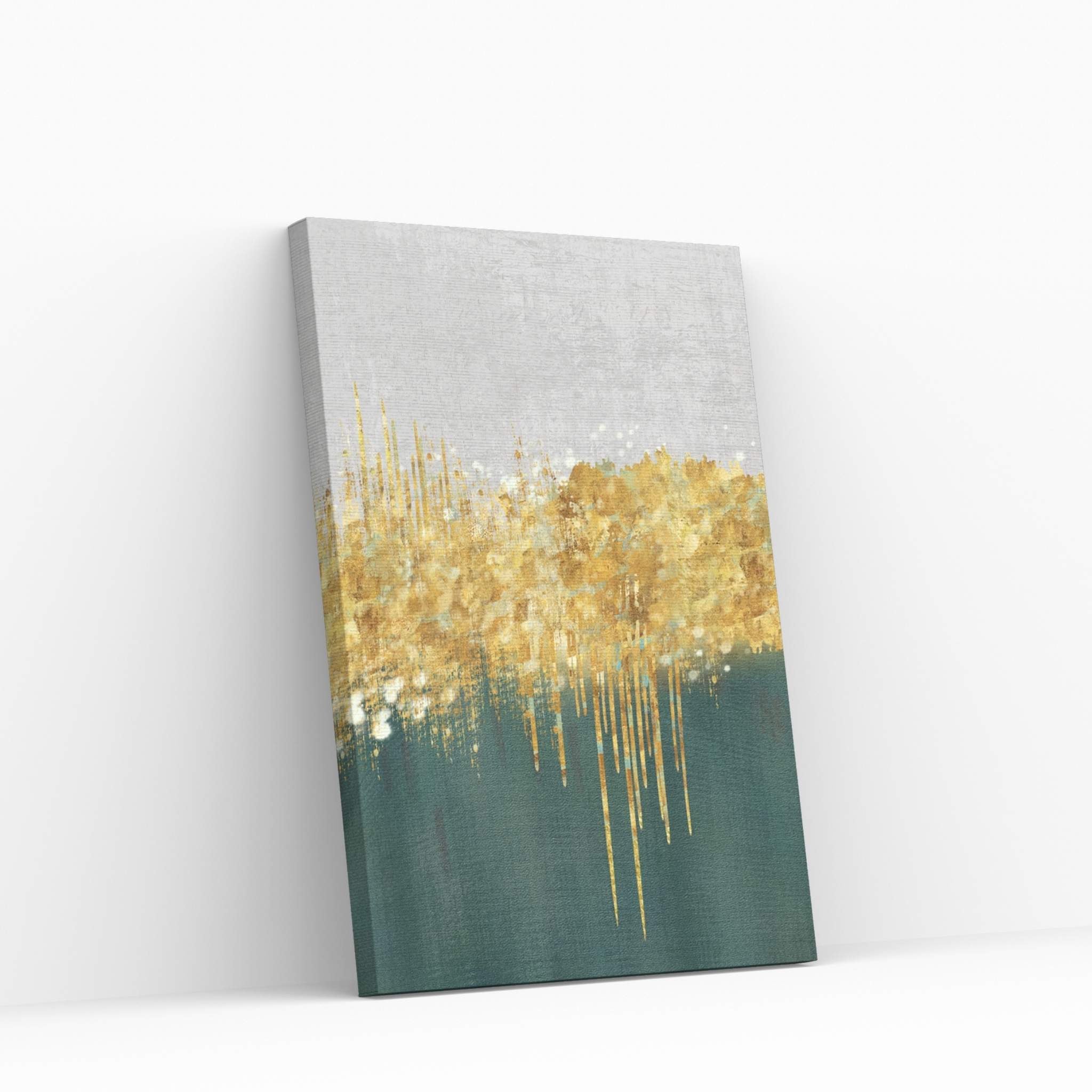 Modern Abstract Green Gold White Canvas Wall Art - Y Canvas