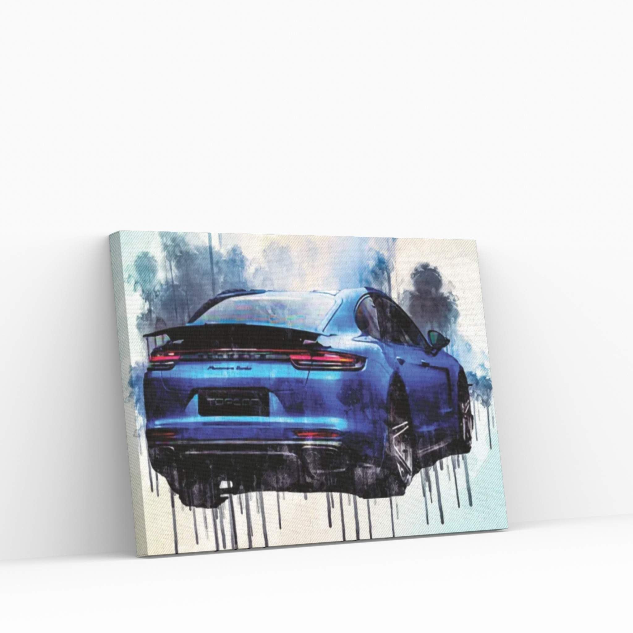 Porsche Panamera Turbo 2018 Exterior Rear View Blue Matte Panamera Sports Canvas Wall Art - Y Canvas