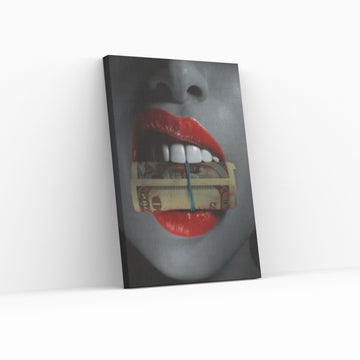 Red Lips Canvas Wall Art, Smoking Woman Room Decor, Money Cigar Between Lips Wall Hangings - Y Canvas